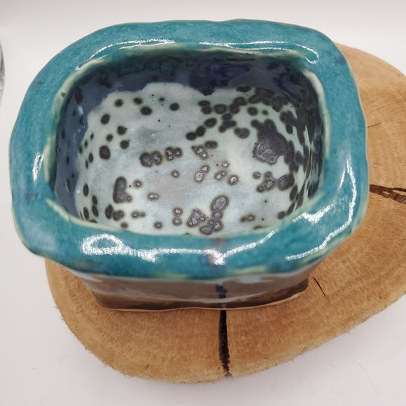 Studio Pottery Signed Desert Landscape Moon Rock Art Kurinuki Square Bowl Vessel - Picture 2 of 11